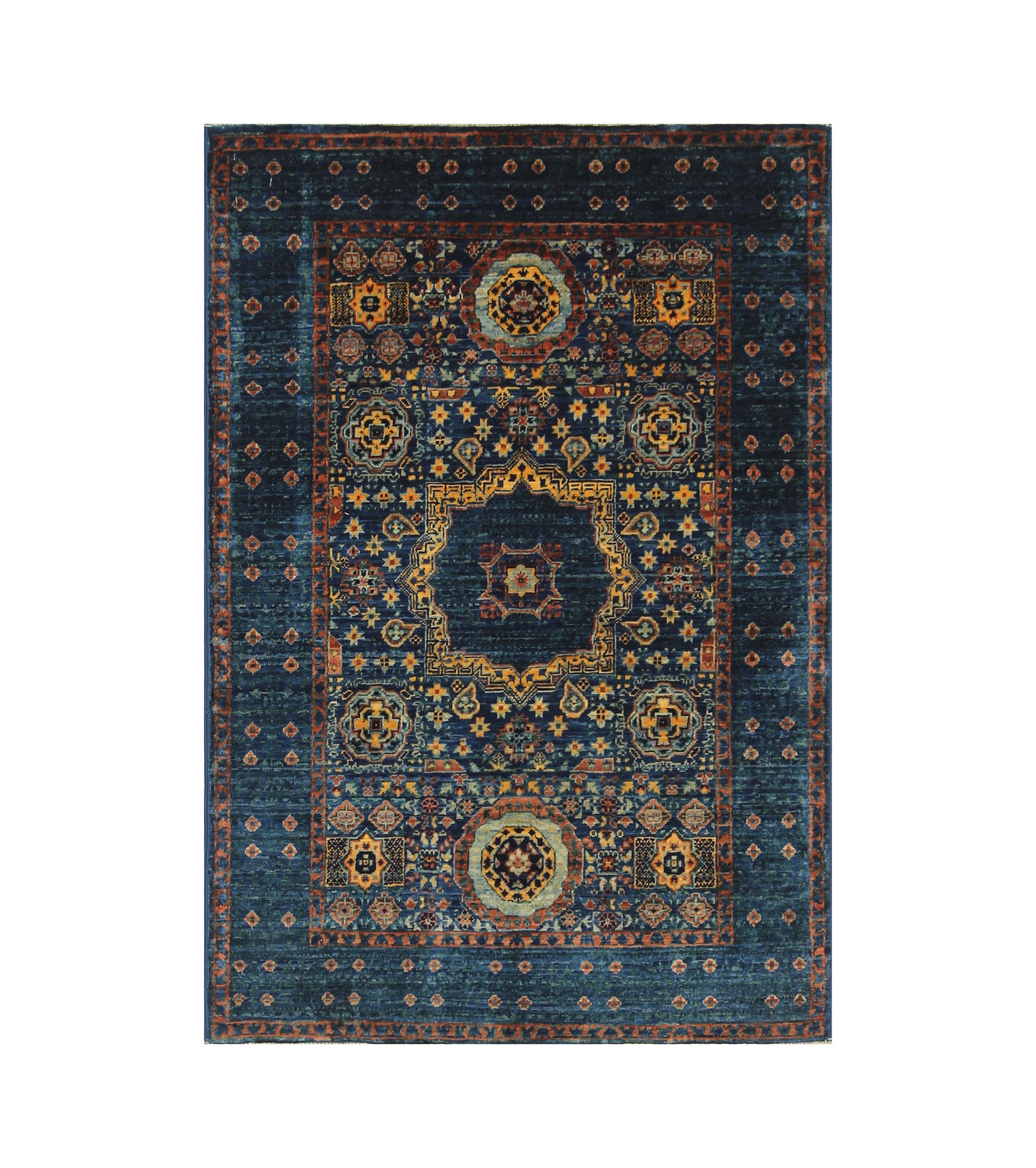 3x4 Navy Blue Mamluk Hand knotted Geometric Turkish Medallion Rug