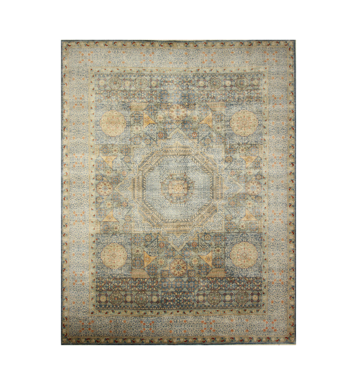 9x12 Blue Mamluk Turkish Hand knotted Medallion Rug