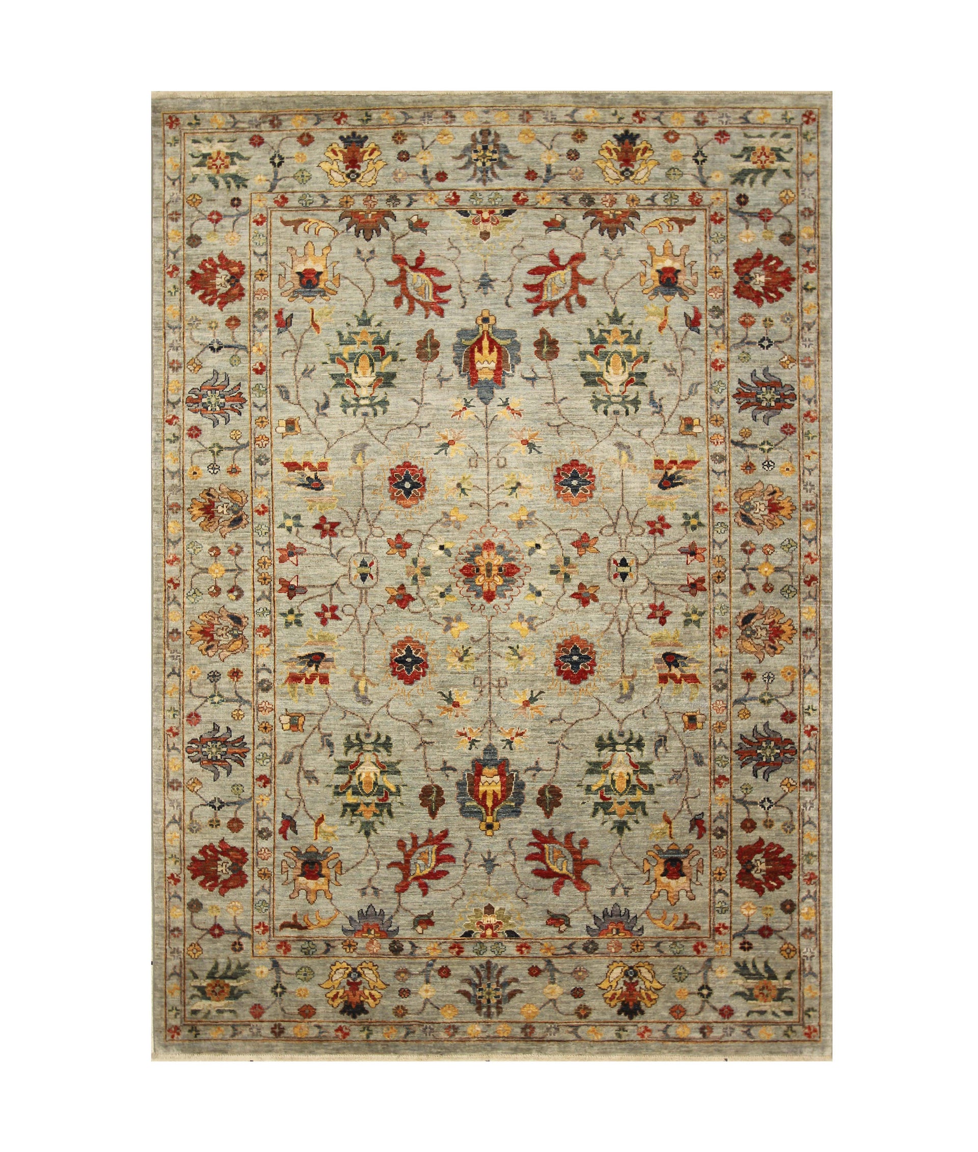 6x8 Blueish Gray Waziri Afghan Hand Knotted Oriental Rug