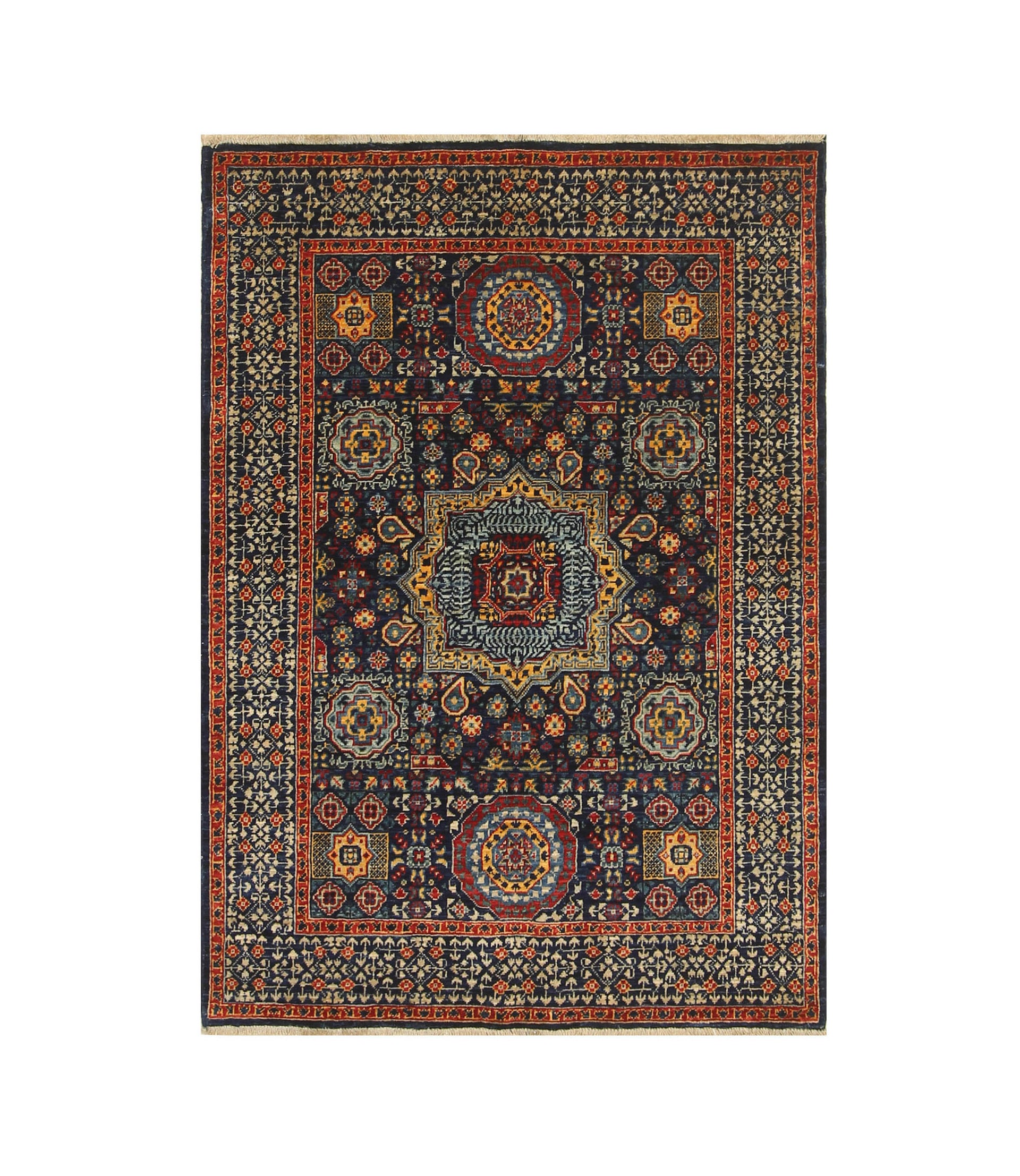 3x4 Navy Blue Mamluk Turkish Hand knotted Medallion Rug