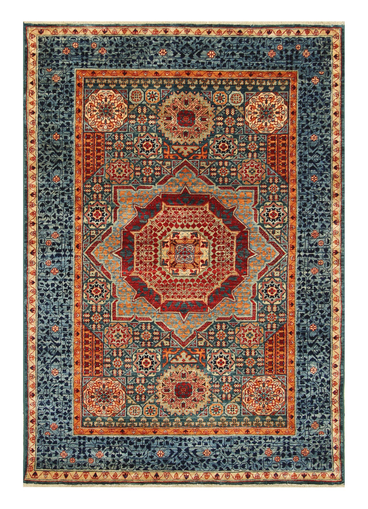 4x6 Green Mamluk Turkish Hand Knotted Medallion Rug