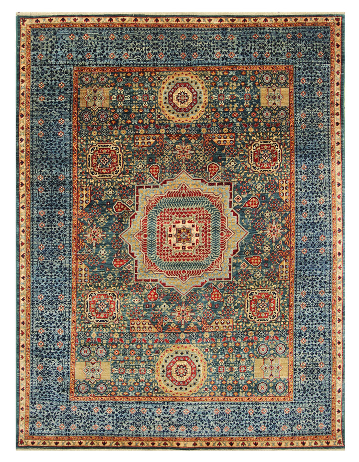 5x7 Green Medallion Turkish Mamluk Rug