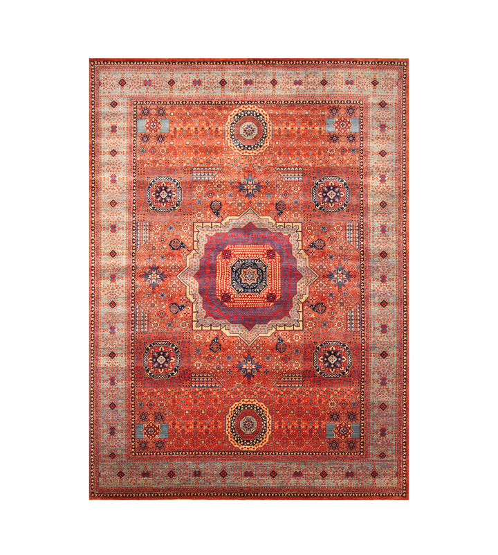 10x14 Orange Mamluk Turkish Hand knotted Geometric Medallion Rug