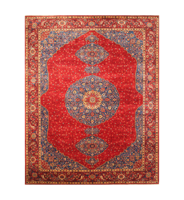 9x12 Red Afghan Hand Knotted Geometric Medallion Rug