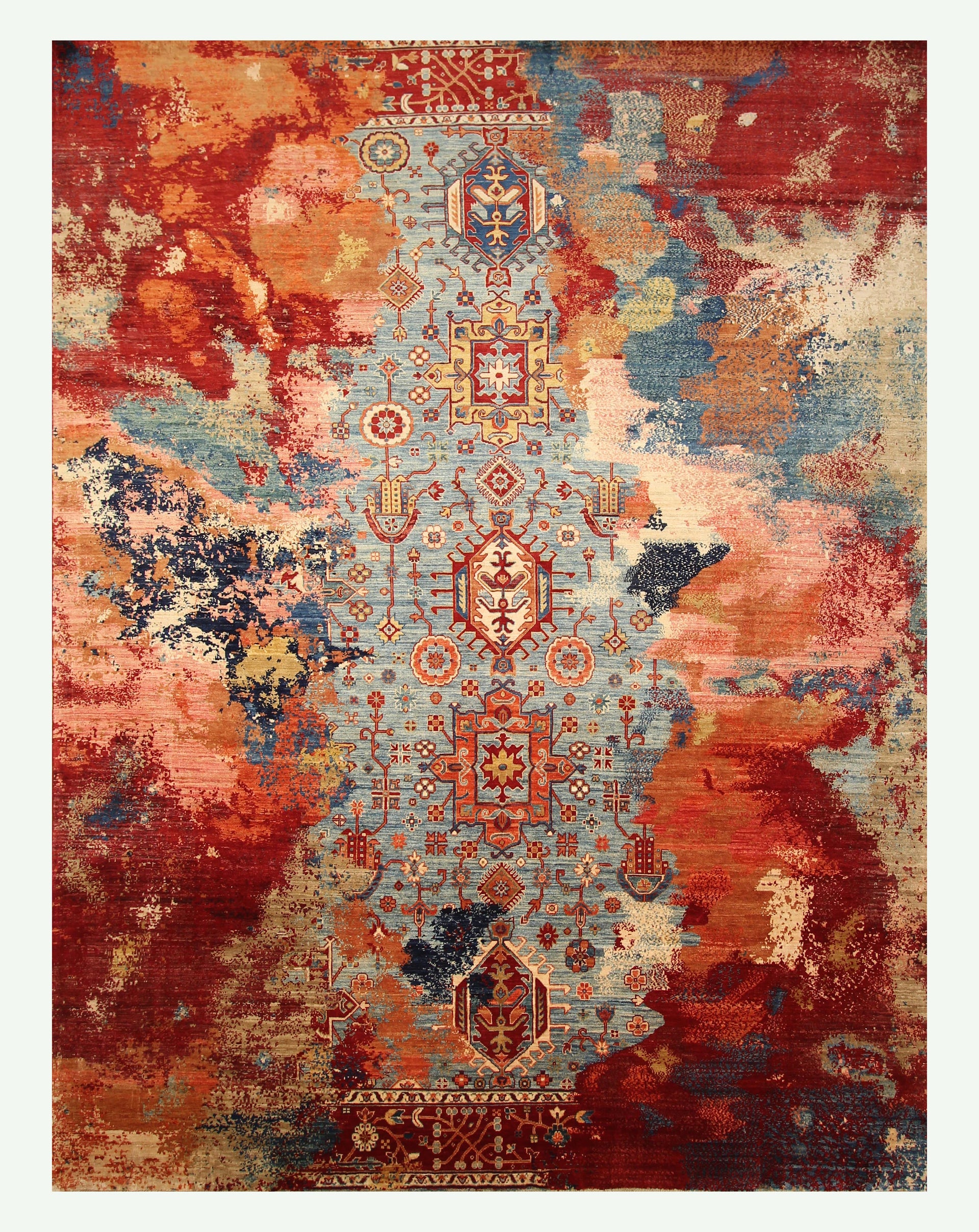 9x12 Blue Karaja Afghan Hand-Knotted Modern Rug