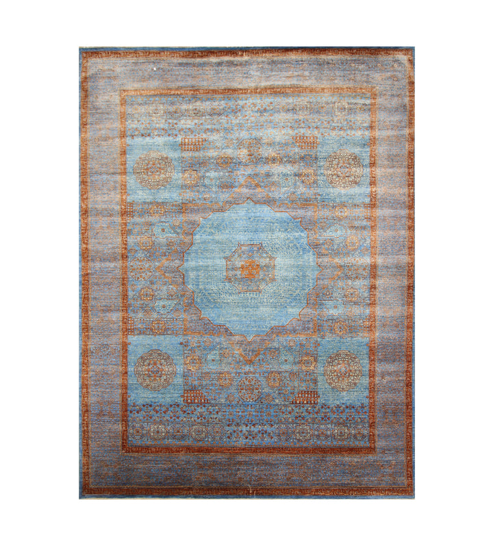 9x12 Bright Blue Mamluk Turkish Hand knotted Medallion Rug