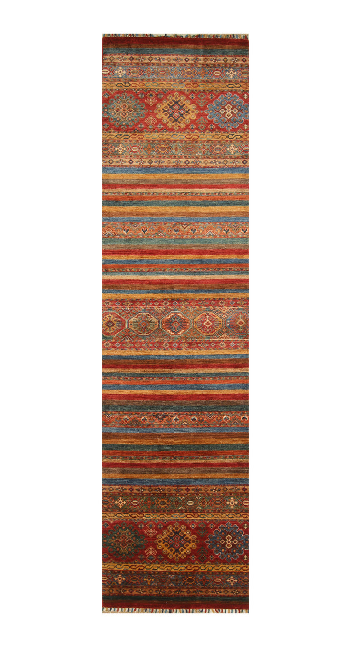 10 Ft Red Tribal Striped Pattern Geometric Runner Rug