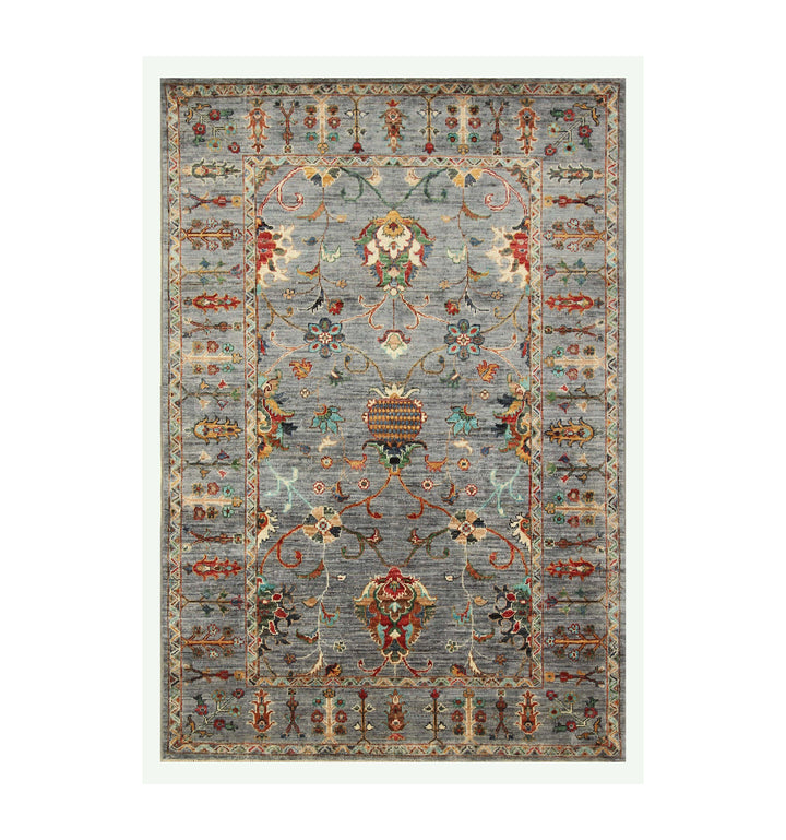 4x6 Blueish Gray Waziri Afghan Hand Knotted Oriental Rug