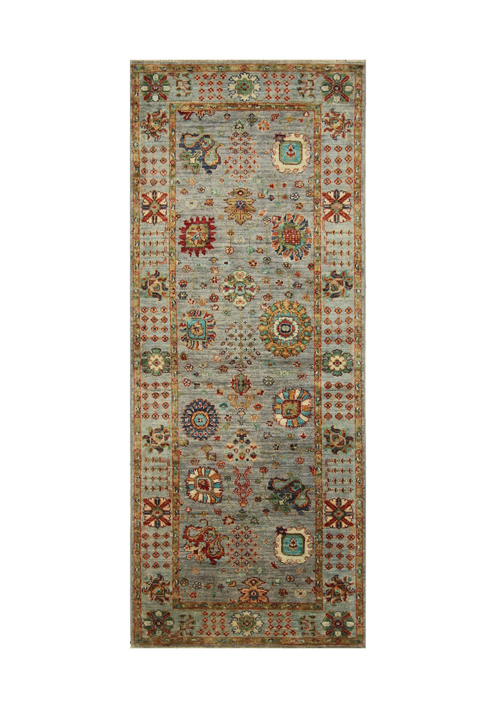 7 ft Gray Waziri Afghan Hand knotted Runner Rug