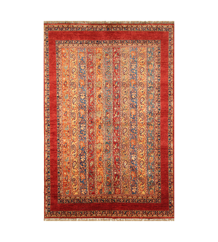 7x10 Red Turkish Shawl Pattern Hand knotted Tribal Rug