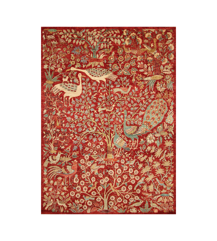 6x8 Red Tribal Bird Afghan Gabbeh Hand Knotted Rug