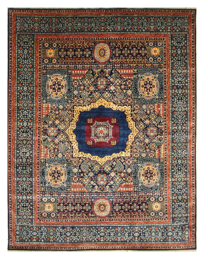 8x10 Navy Blue Turkish Mamluk Hand knotted Medallion Rug