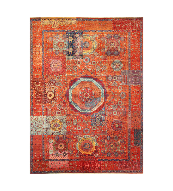 10x14 Rusty Orange Mamluk Turkish Modern Medallion Rug