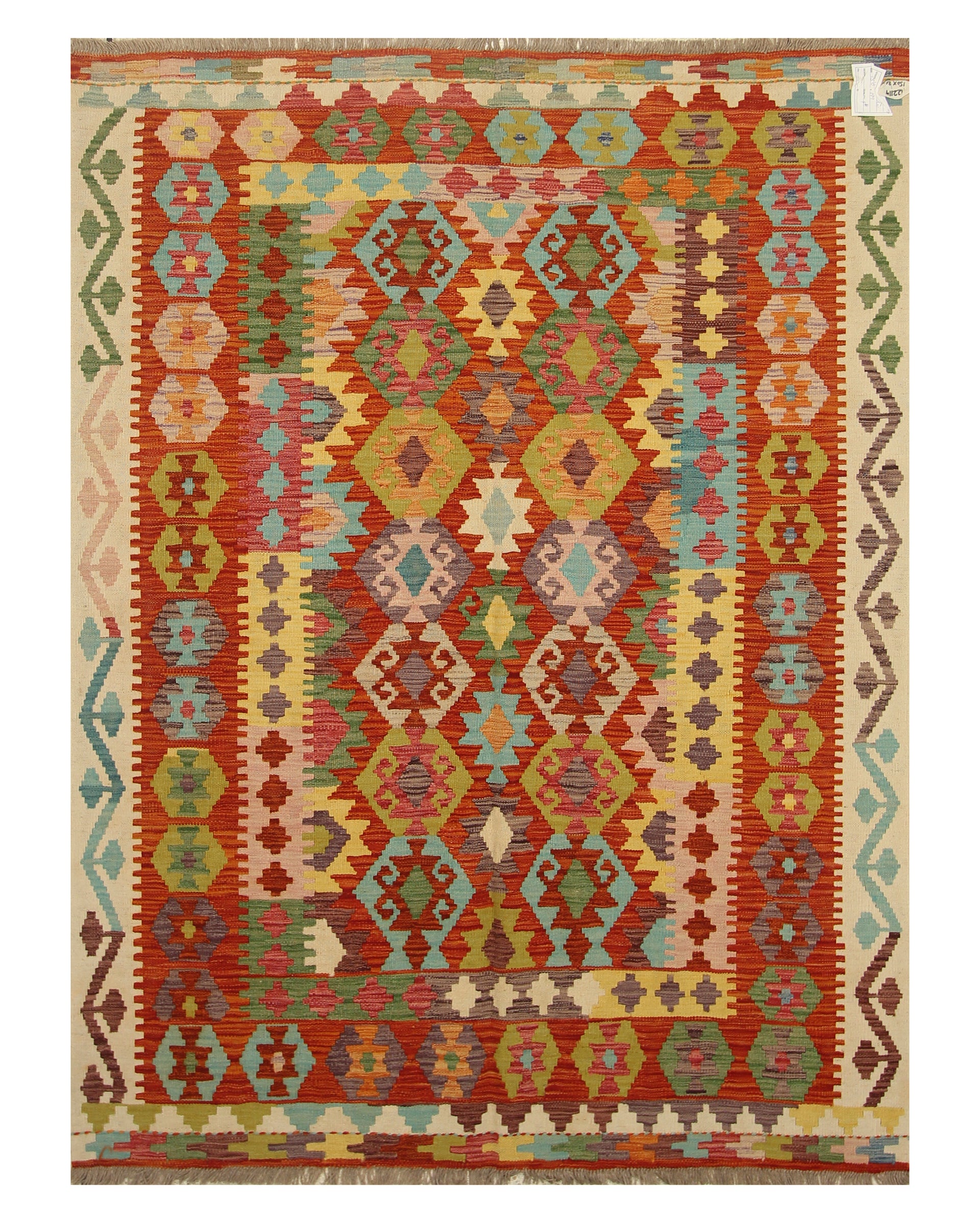 5x7 Rusty Red Afghan Geometric Reversible Kilim Rug