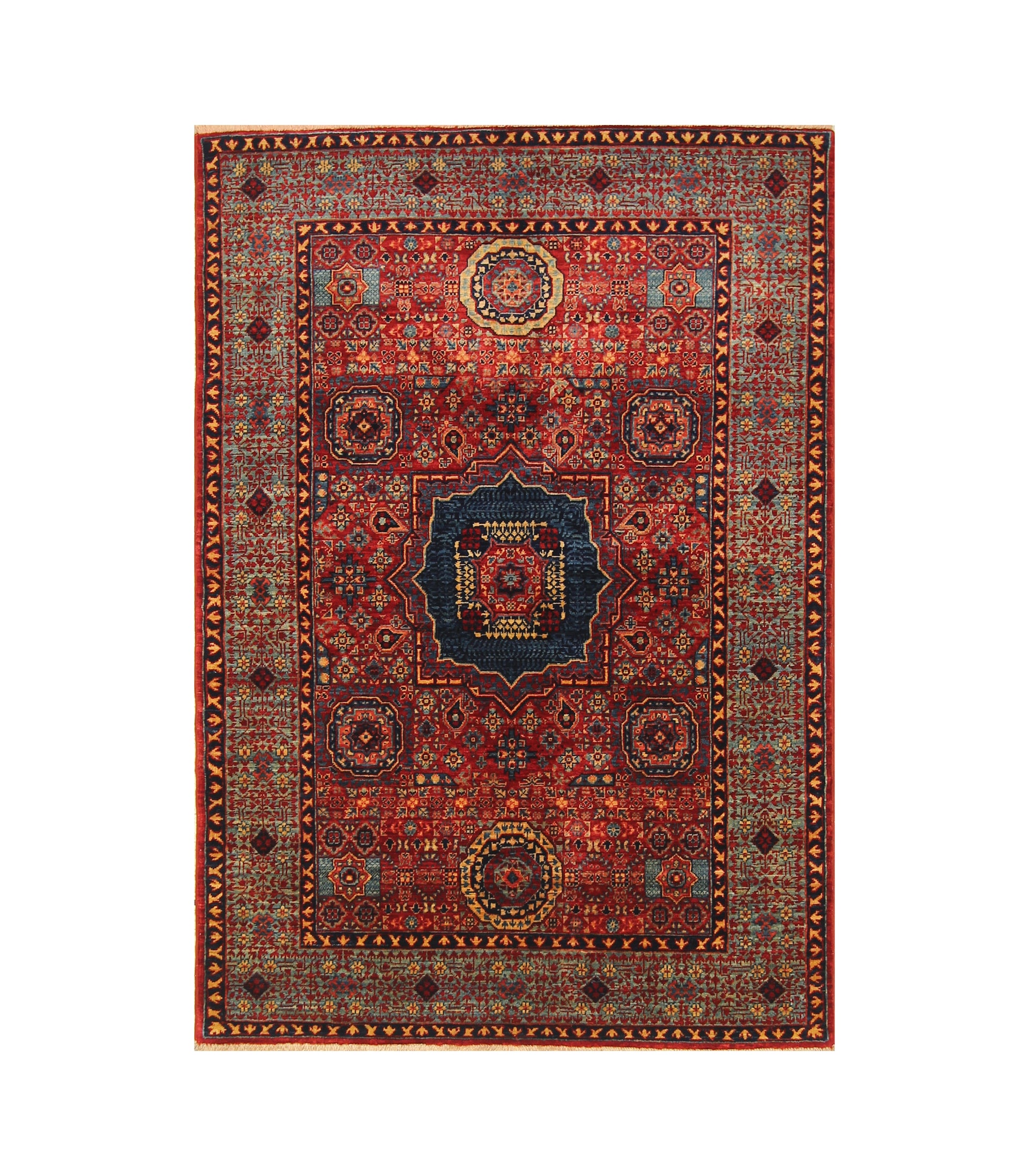 3x5 Red Mamluk Turkish Hand knotted Geometric Medallion Rug