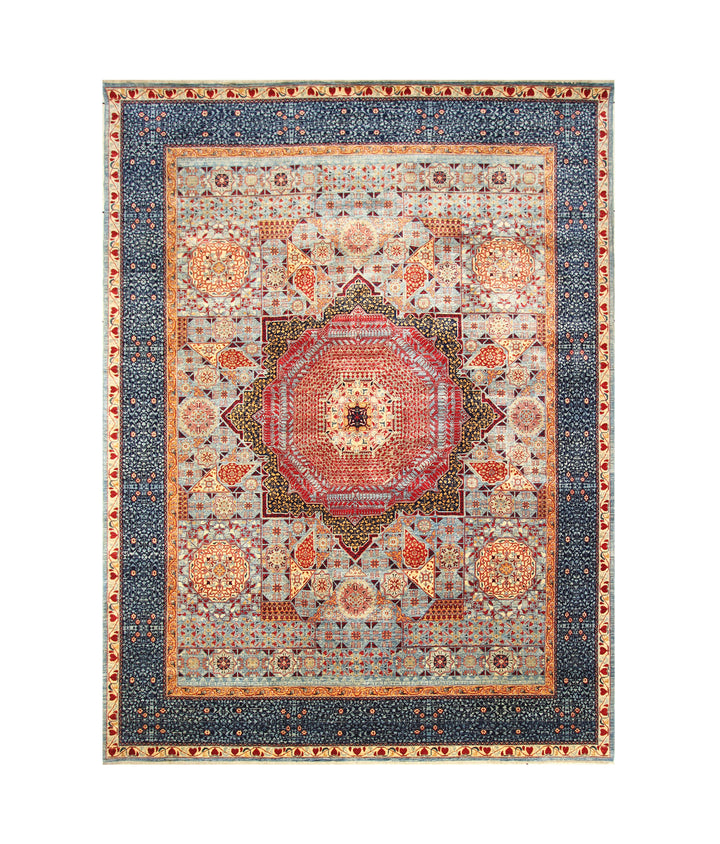 9x12 Blue Mamluk Turkish Hand knotted Medallion Rug