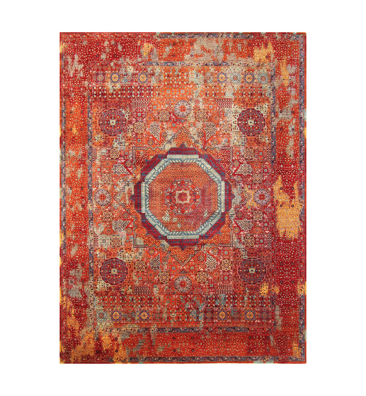 9x12 Rusty Red Mamluk Turkish Modern Medallion Rug