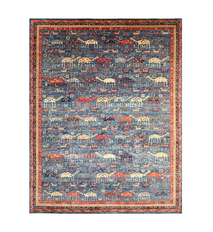 9x12 Blue Tribal Gabbeh Nomadic Afghan Animal Rug