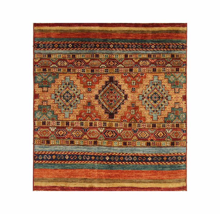 3x3 Orange Afghan Hand knotted Tribal Square Rug