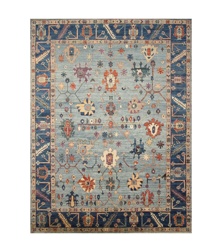 9x12 Blue Oushak Turkish Hand Knotted Rug