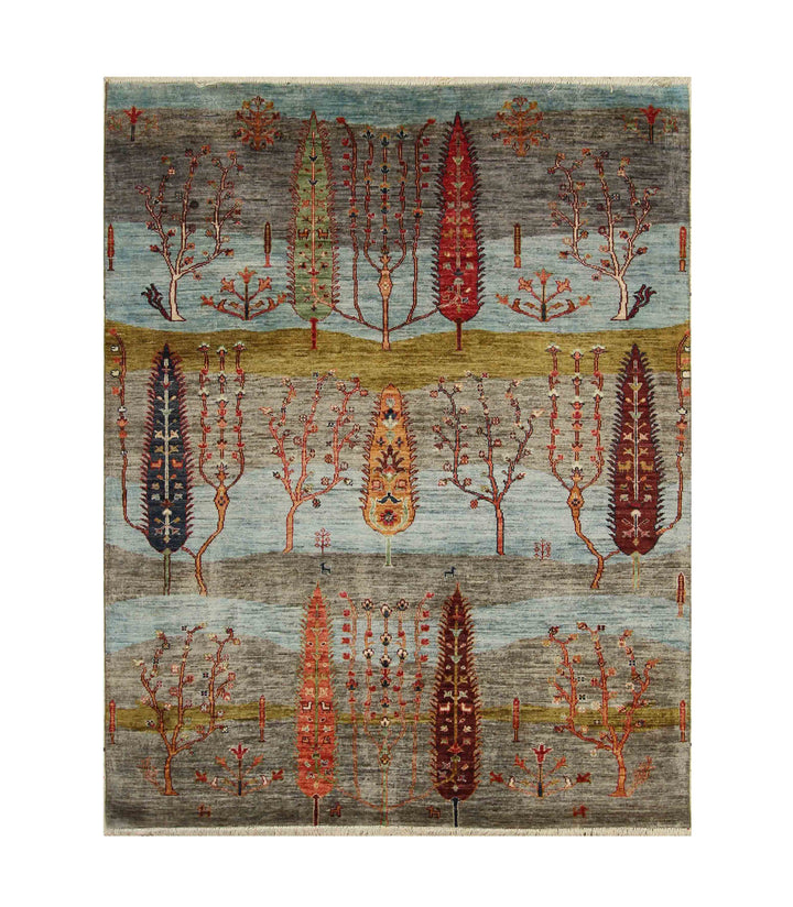 5x7 Blue Gray Gabbeh Landscape Tree of Life Afghan Rug