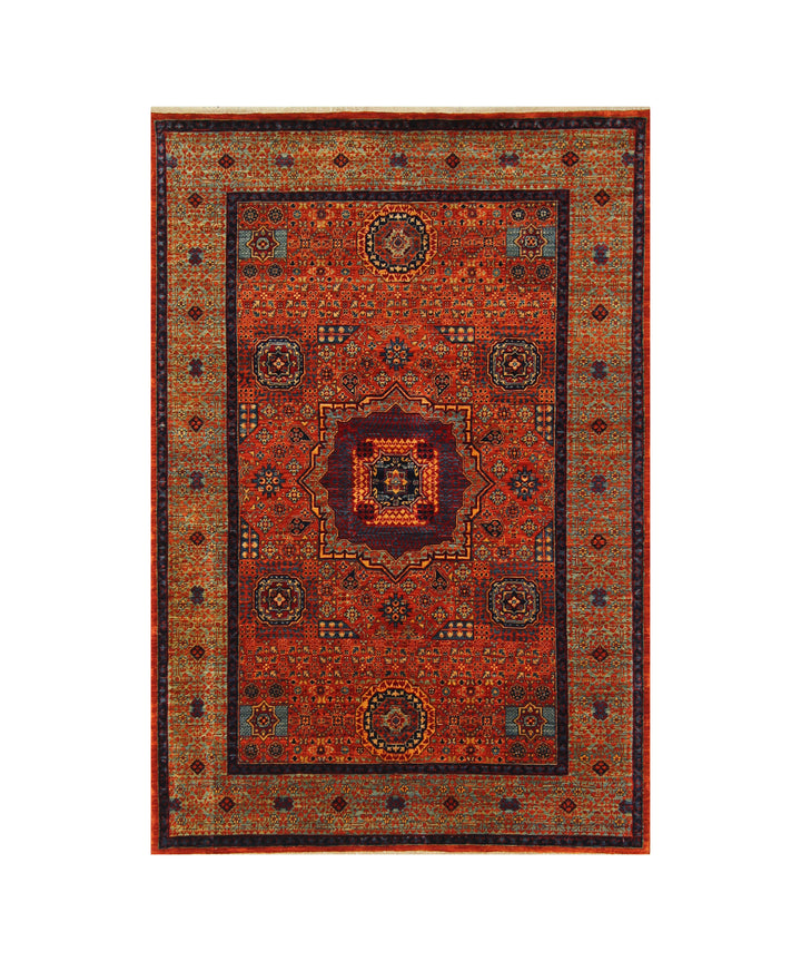 4x6 Orange Mamluk Turkish Hand Knotted Medallion Rug