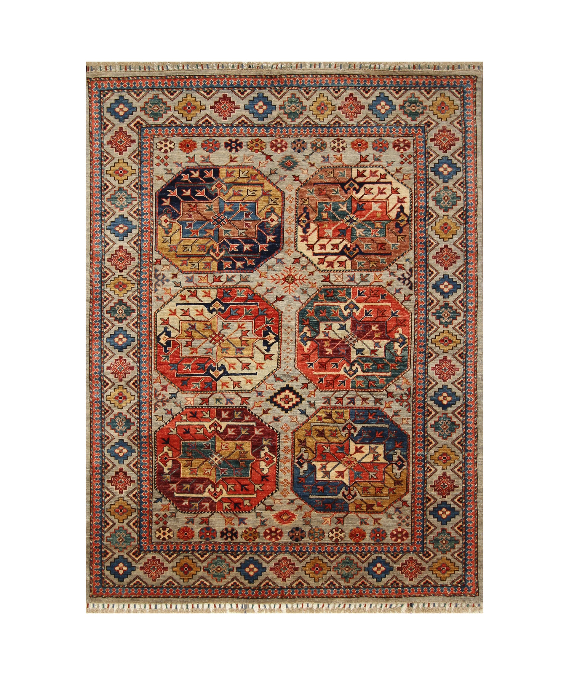 5x7 Gray Ersari Turkmen Afghan hand knotted Tribal Rug