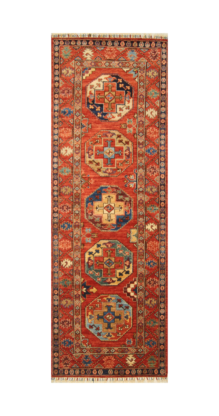 8 ft Red Ersari Turkmen Afghan Hand knotted Oriental Runner Rug - Yildiz Rugs