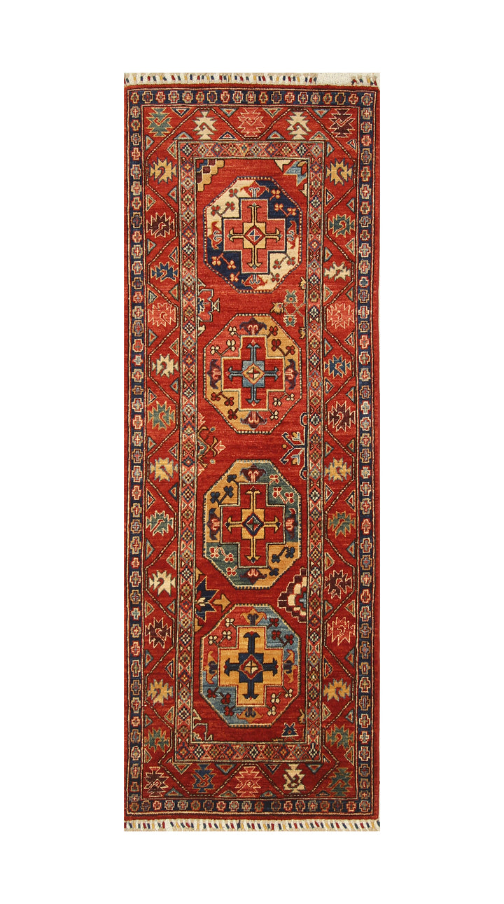 8 ft Red Ersari Turkmen Afghan Hand knotted Oriental Runner Rug - Yildiz Rugs