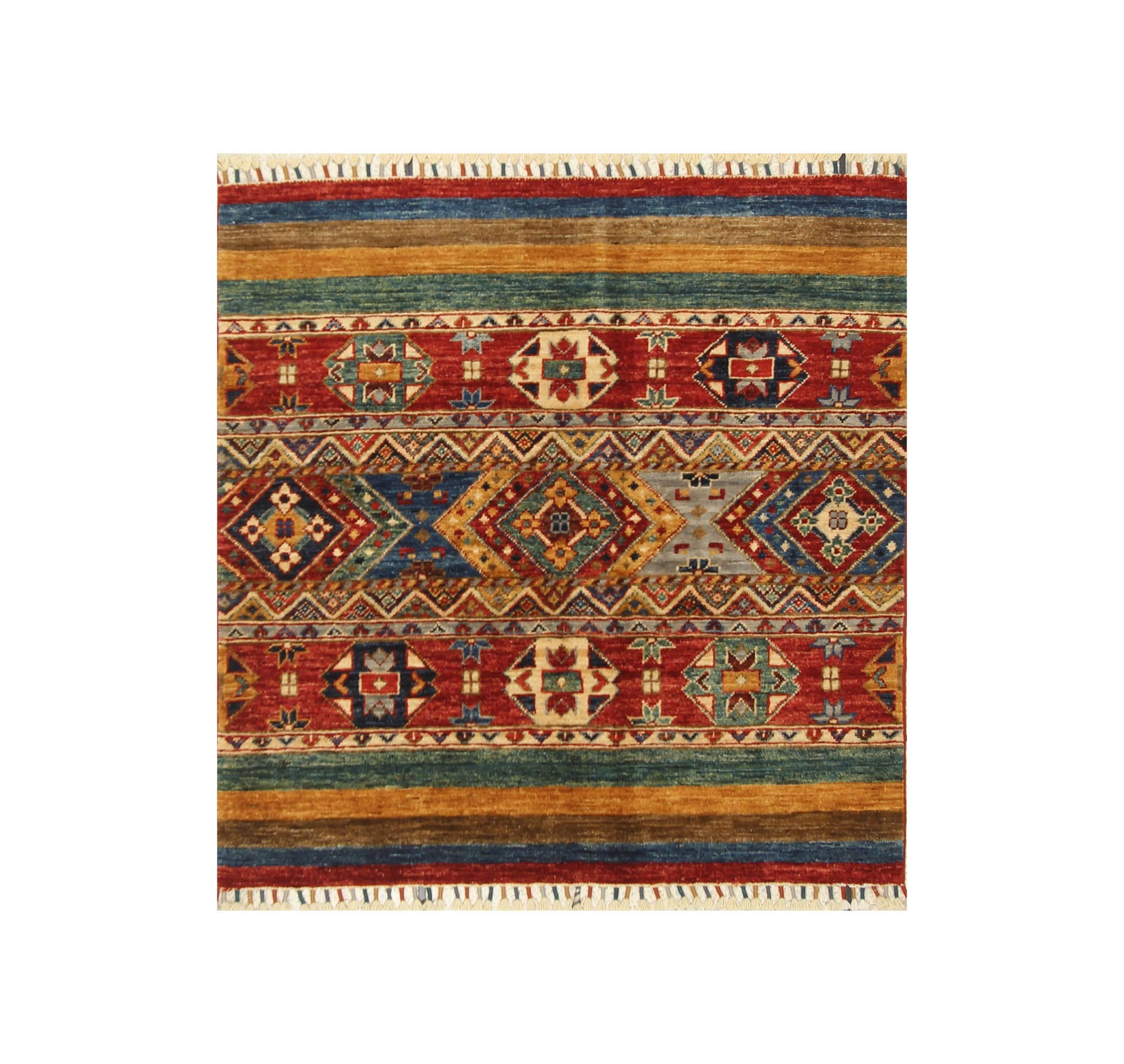 3x3 Red Tribal Afghan Handmade Square Rug