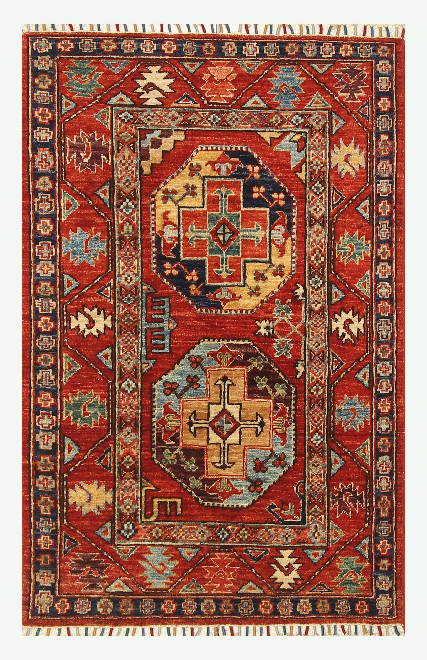 3x4 Red Ersari Hand Knotted Afghan Wool Oriental Rug