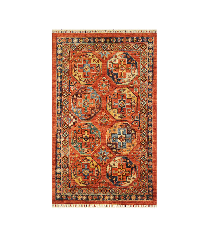 4x7 Red Ersari Afghan hand knotted Oriental Rug