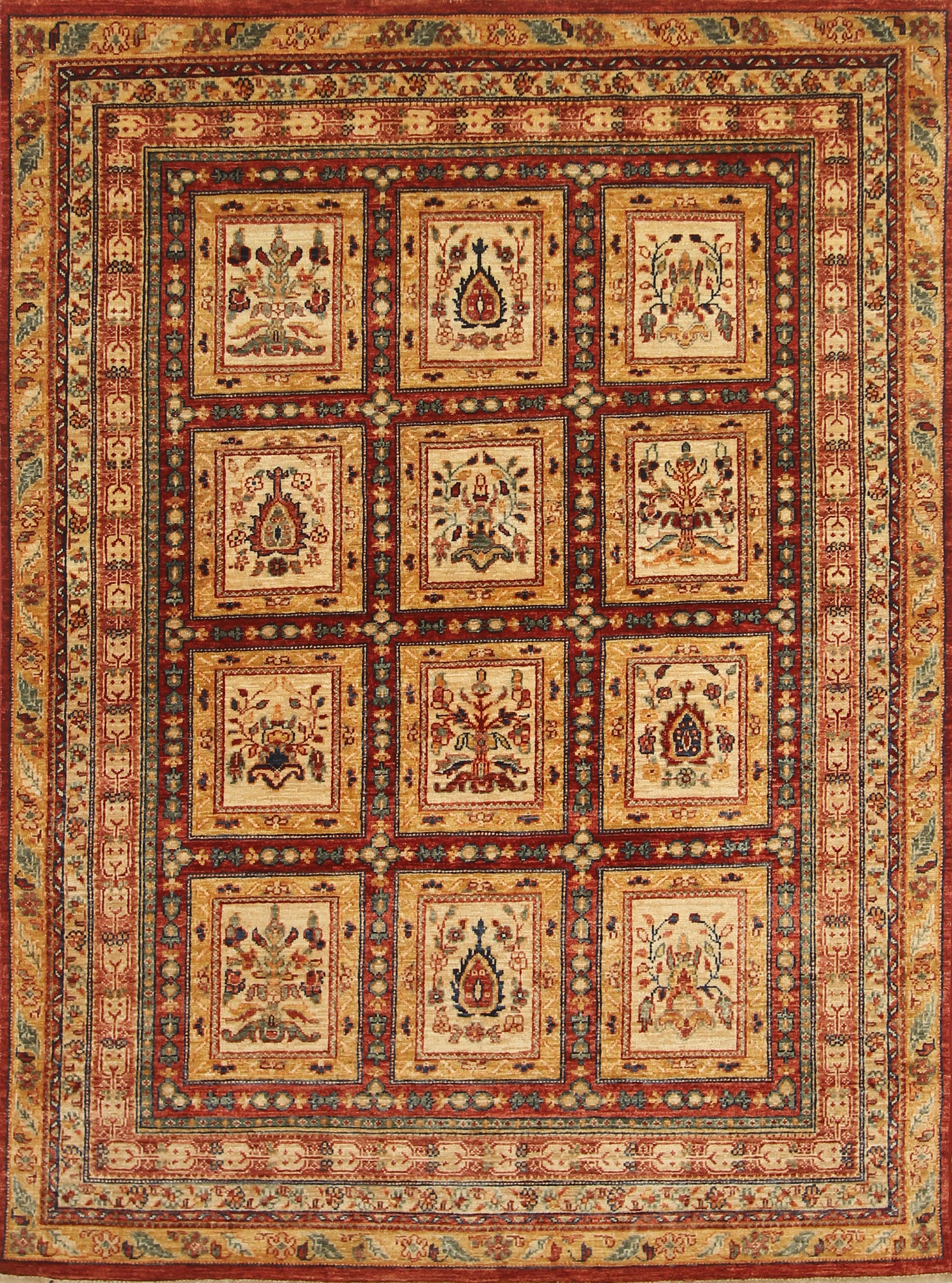 5x7 Beige Bakhtiar Afghan Hand-Knotted Oriental Rug