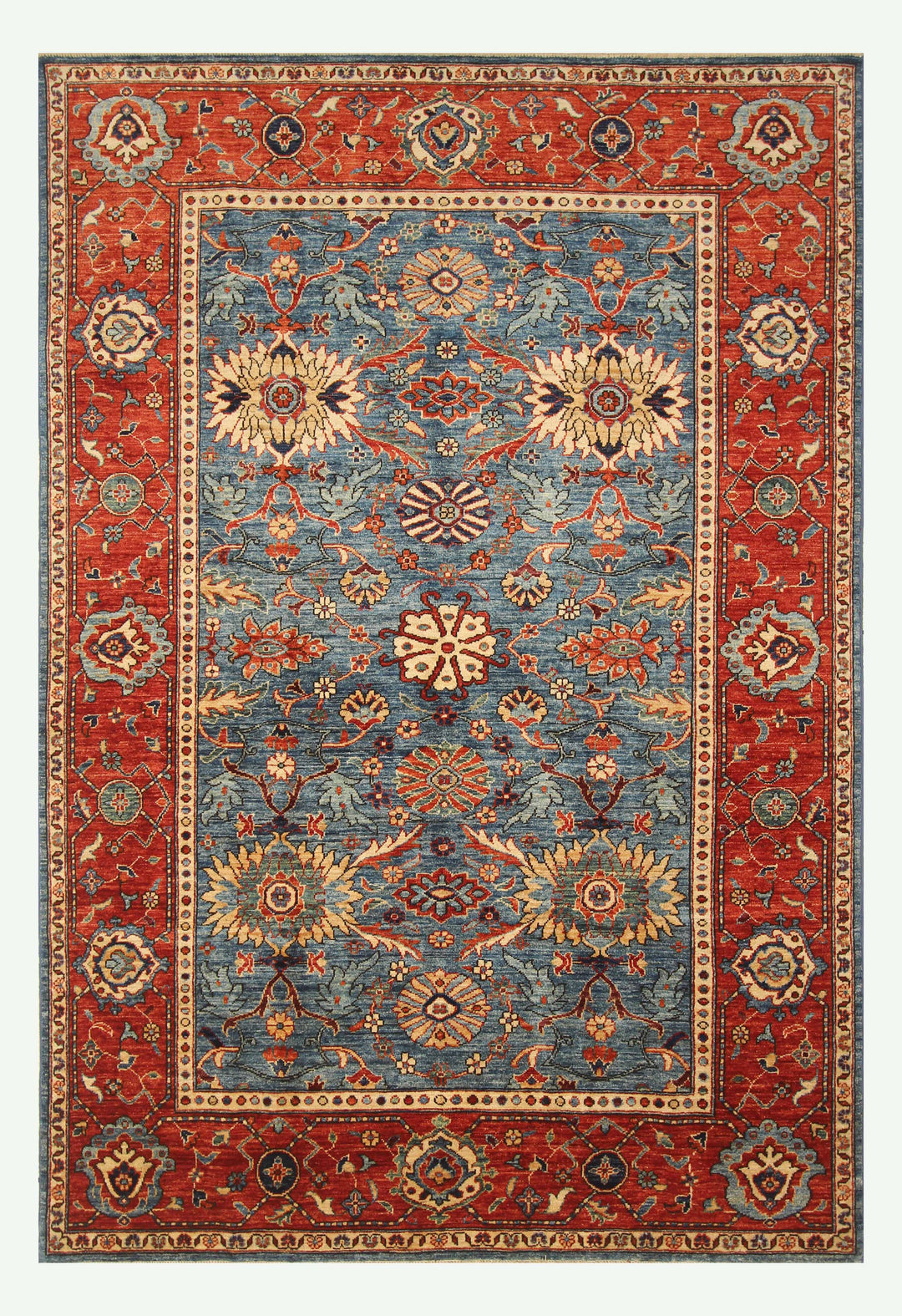 6x9 Blue Serapi Oriental Afghan hand knotted Traditional Rug - Yildiz Rugs