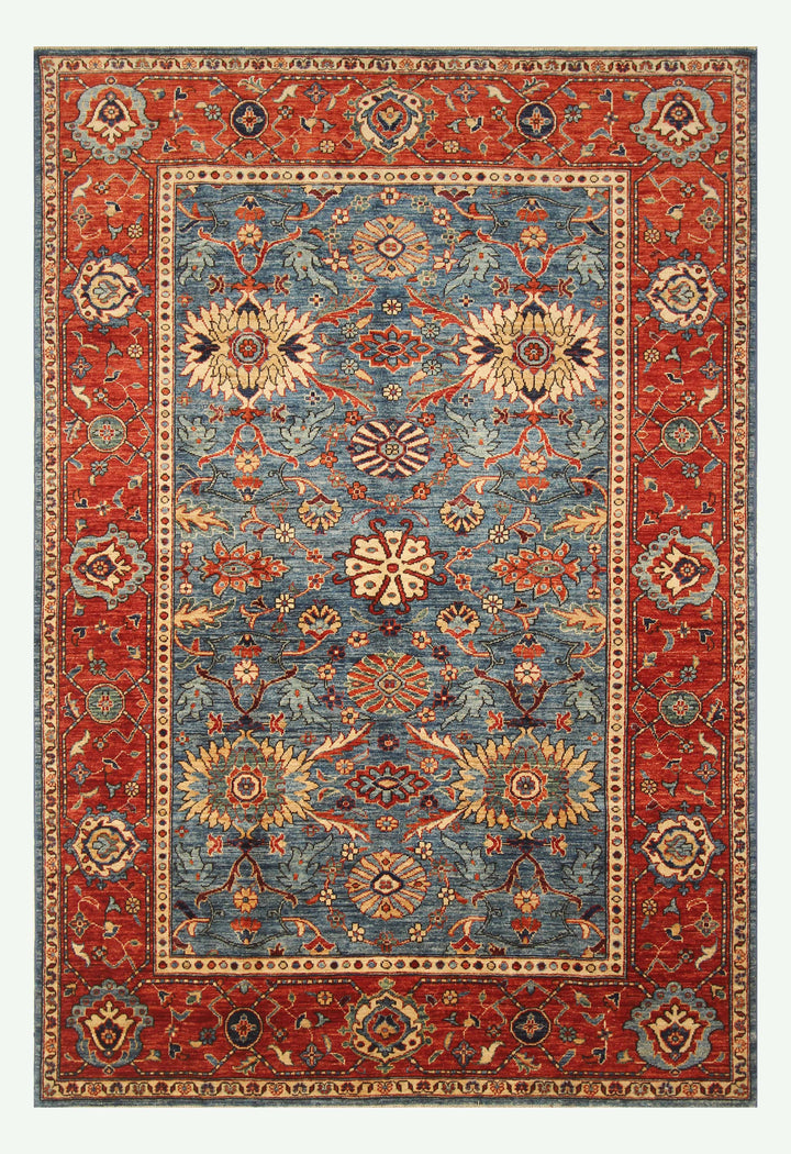 6x9 Blue Serapi Oriental Afghan hand knotted Traditional Rug - Yildiz Rugs