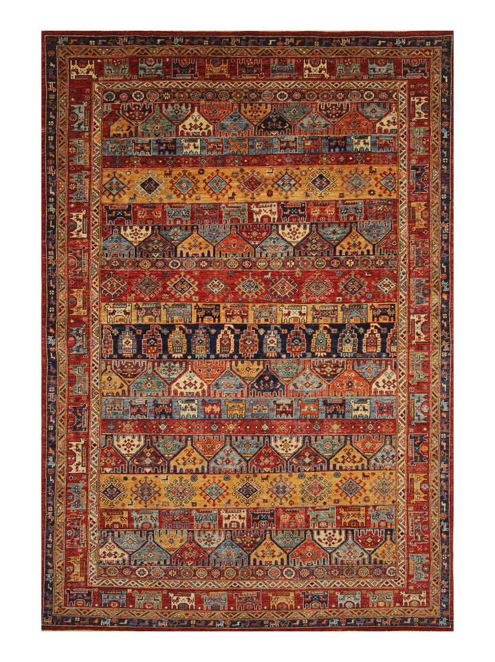 6x9 Red Animal Tribal Gabbeh Afghan Hand Knotted Rug - Yildiz Rugs