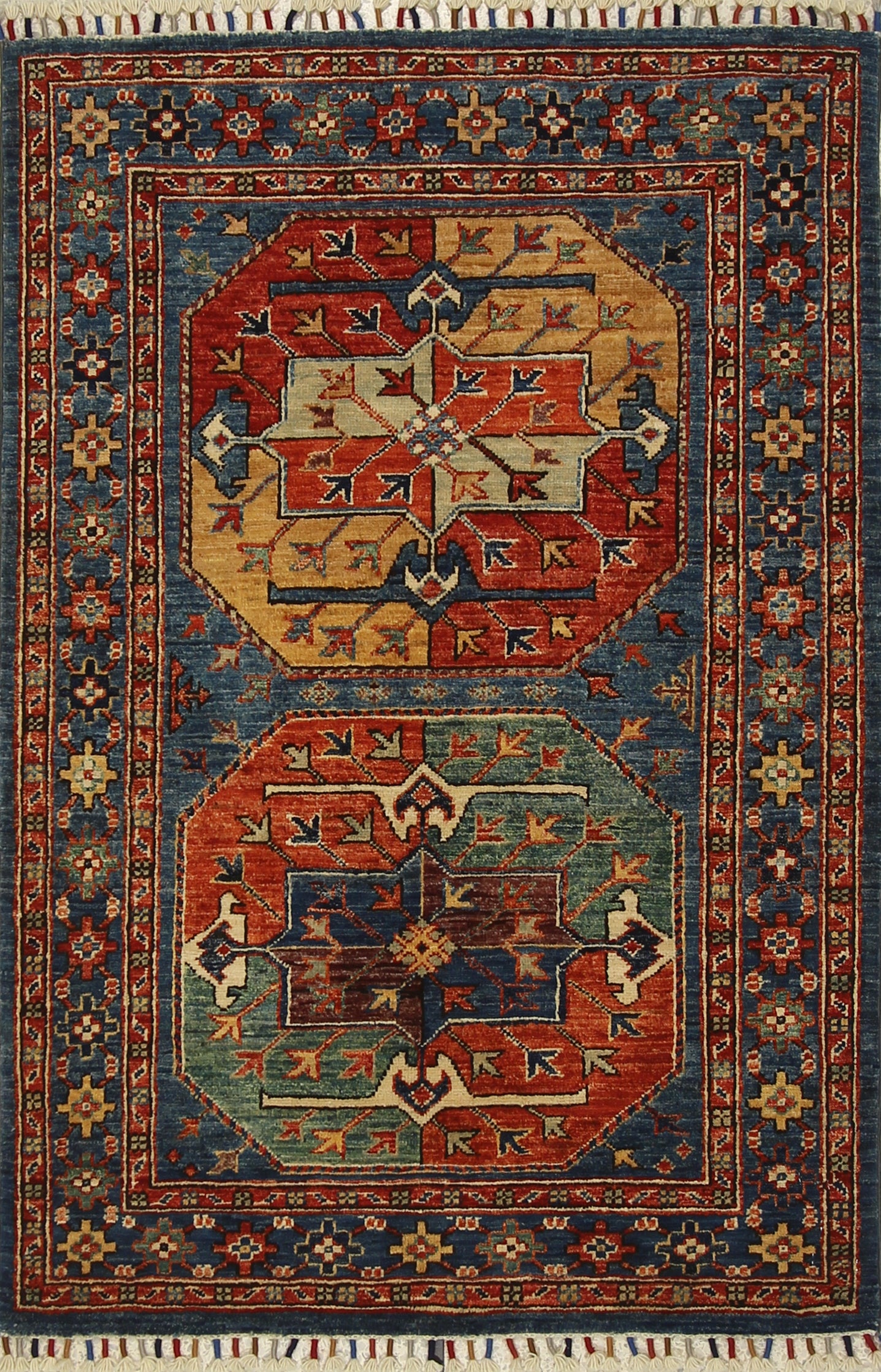 3x4 Blue Afghan Ersari Hand-Knotted Wool Oriental Rug - Yildiz Rugs