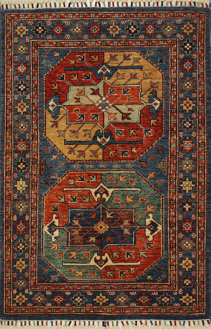 3x4 Blue Afghan Ersari Hand-Knotted Wool Oriental Rug - Yildiz Rugs