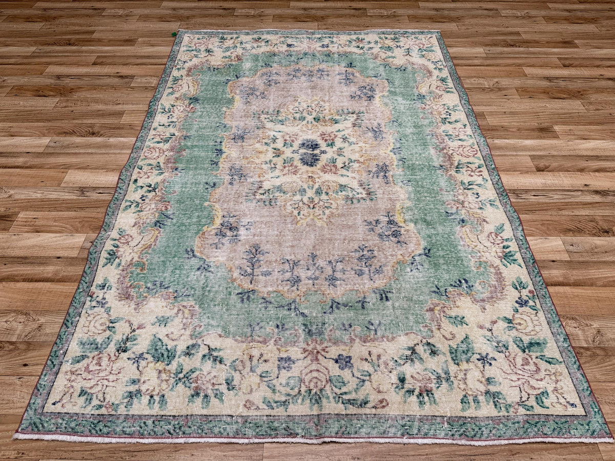 5'11"x8'10" Vintage Sage Green Hand-Knotted Turkish Rug - Yildiz Rugs