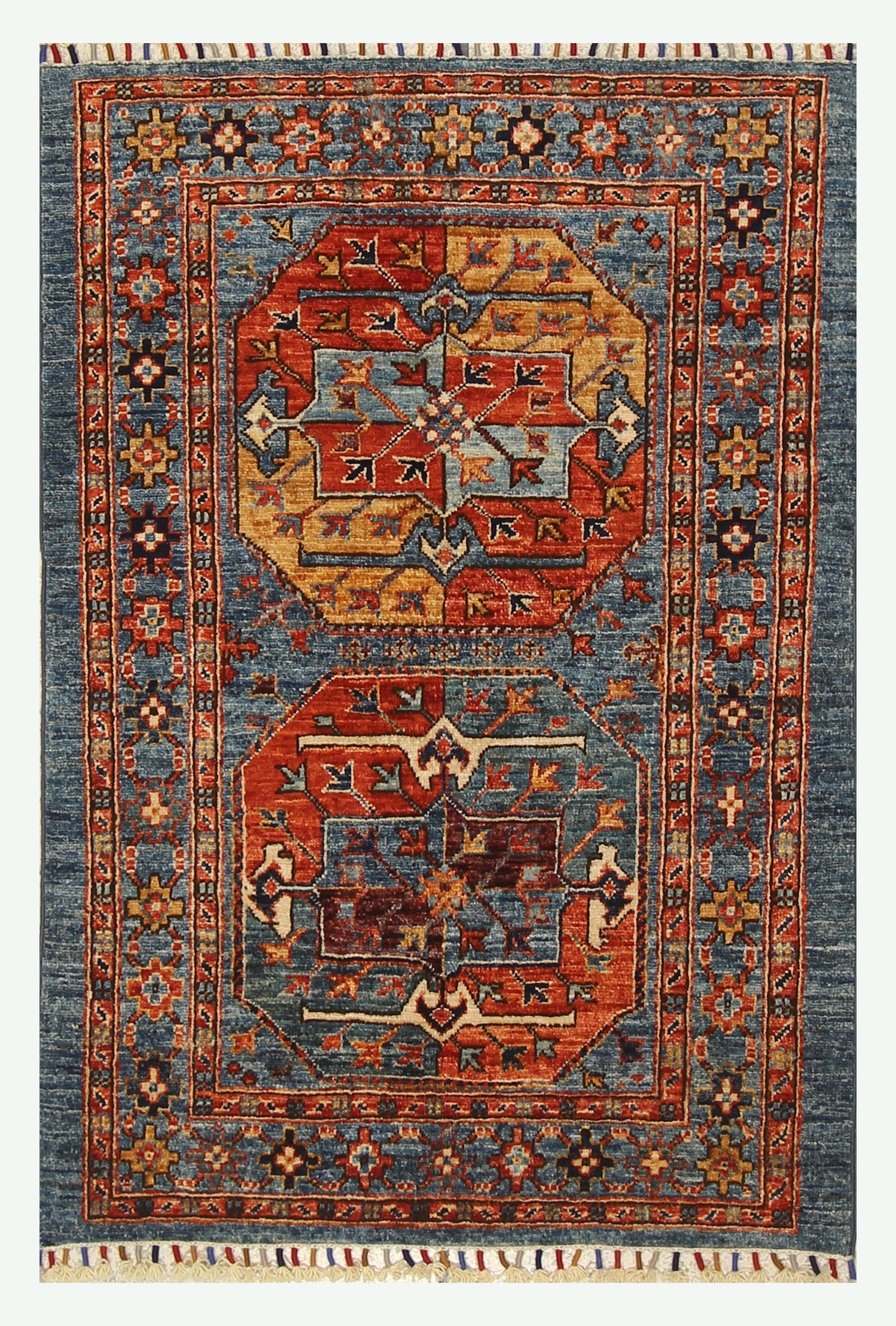 3x5 Blue Afghan Ersari Hand-Knotted Oriental Rug - Yildiz Rugs