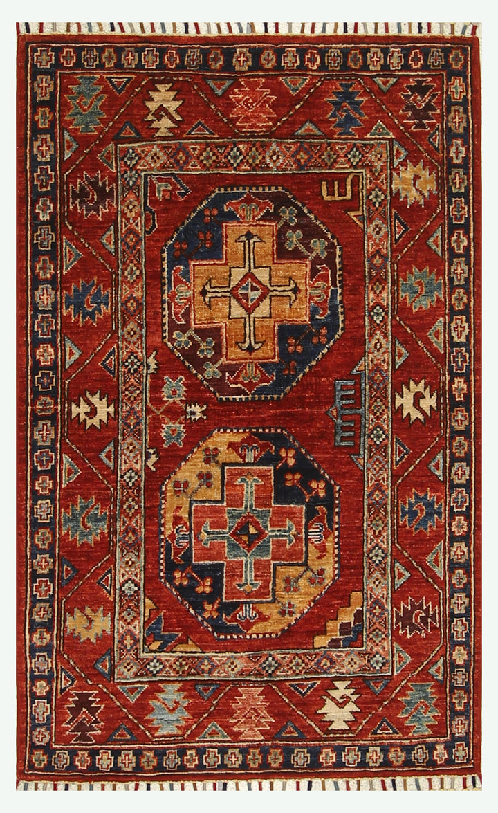 2'10"x4'6" Red Ersari Hand Knotted Afghan Wool Oriental Rug - Yildiz Rugs