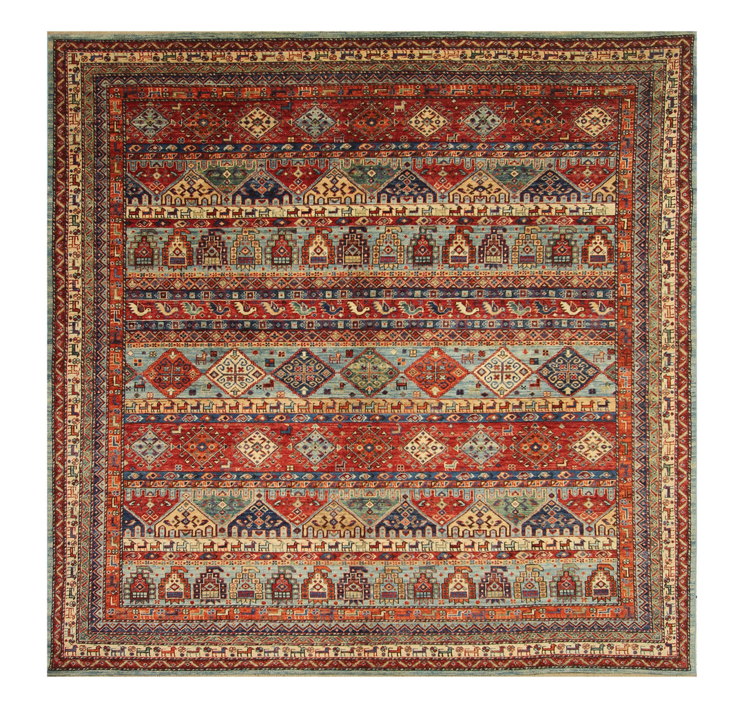SOLD 8x8 Blue Gabbeh Square Tribal Afghan hand knotted Rug
