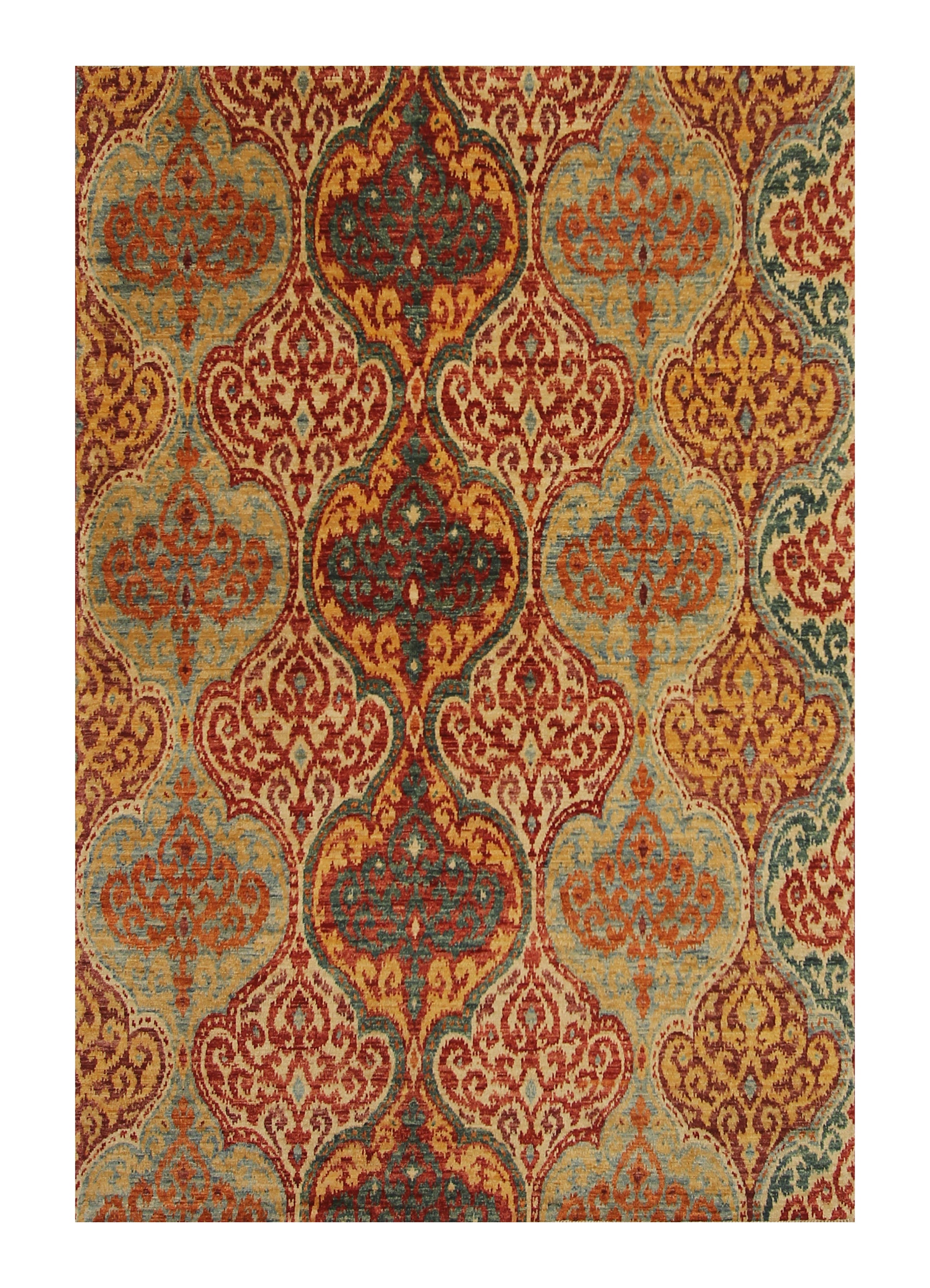 5x7 Ikat Multicolor Afghan Hand Knotted Rug - Yildiz Rugs
