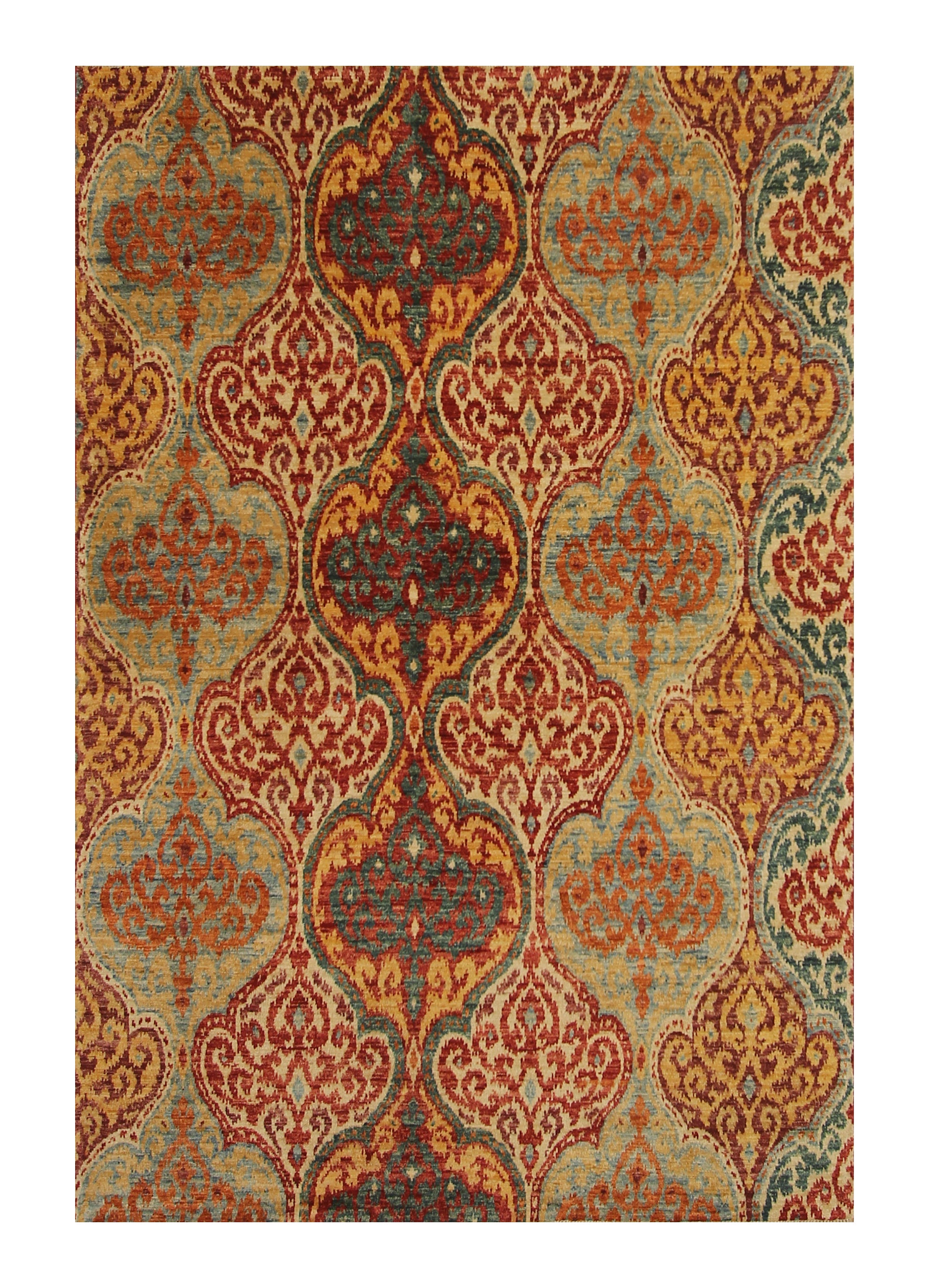5x7 Ikat Multicolor Afghan Hand Knotted Rug - Yildiz Rugs