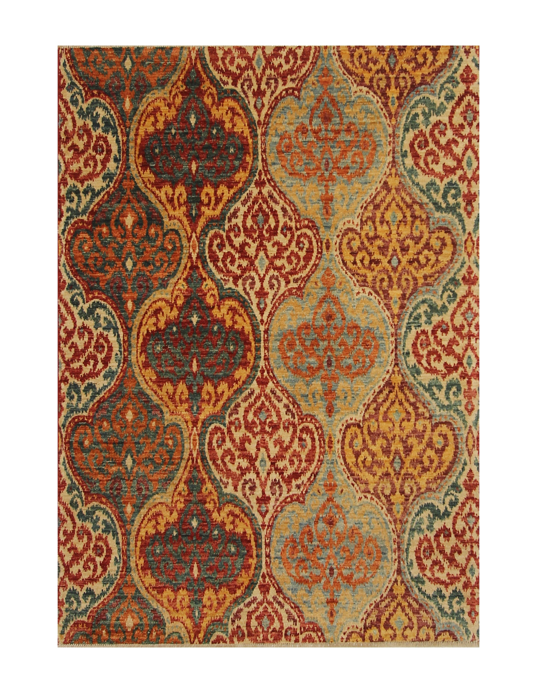4x6 Ikat Multicolor Afghan Hand Knotted wool  Rug - Yildiz Rugs