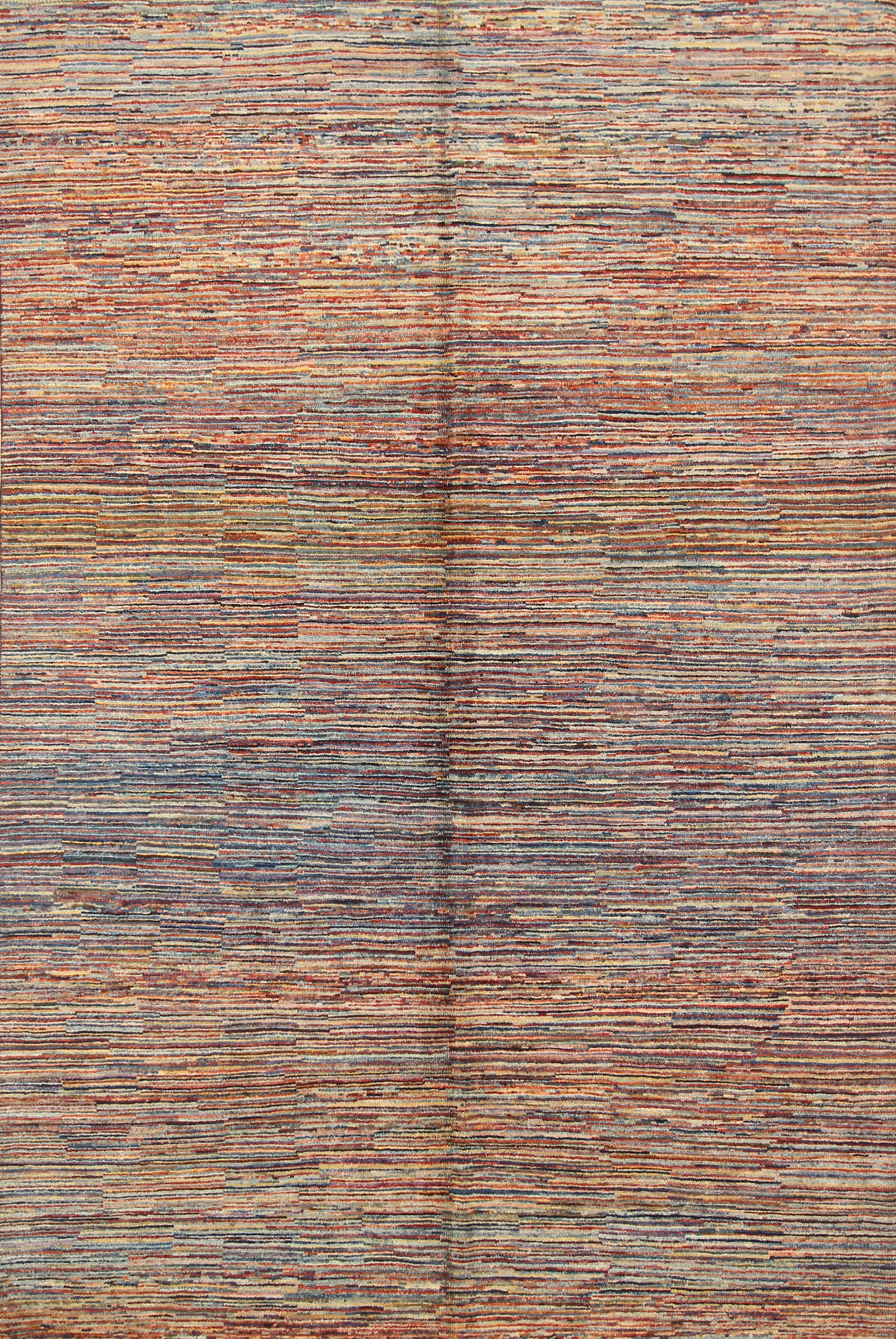 7x10 Afghan Gabbeh Multicolor Hand-Knotted Wool Striped Rug