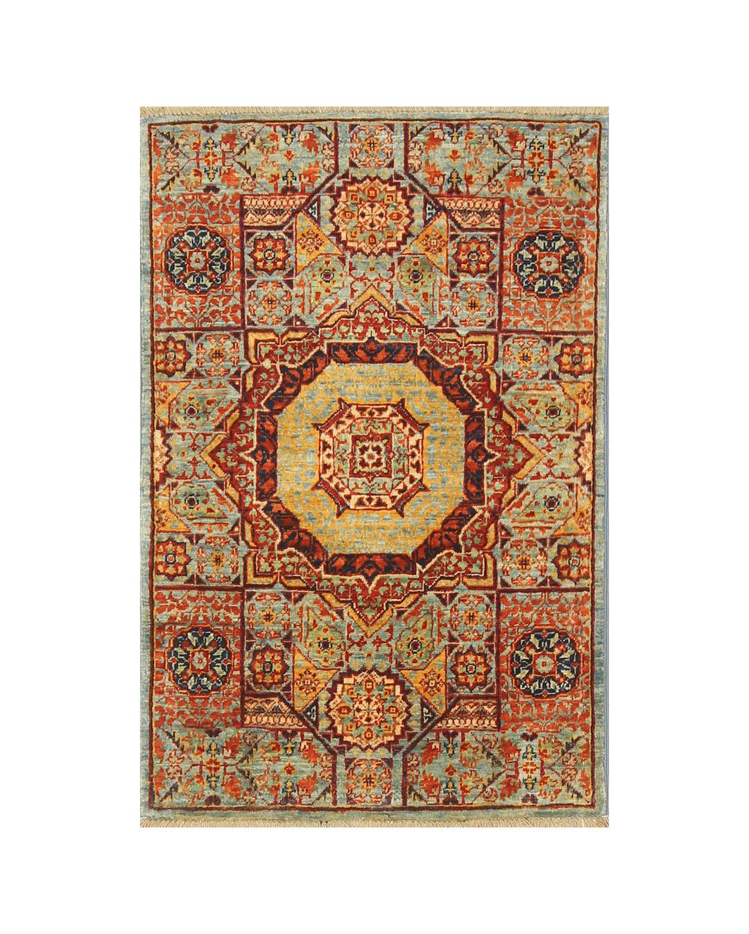 2' x 3' Blue Turkish Mamluk Hand knotted Medallion Accent Rug - Yildiz Rugs