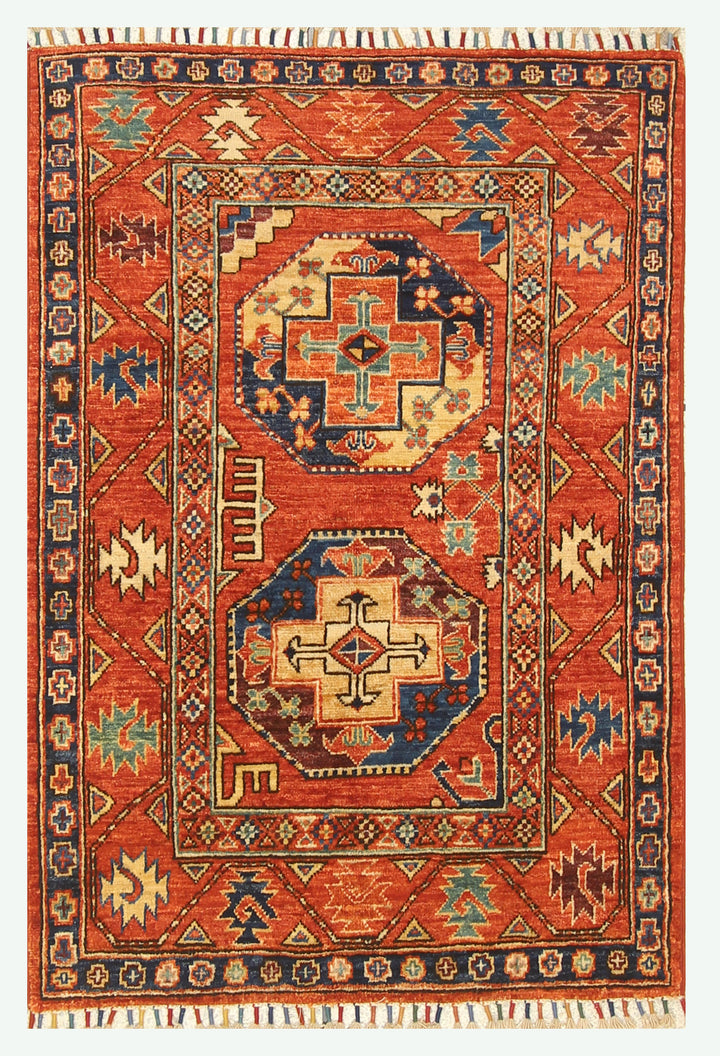 3x4 Red Ersari Hand Knotted Afghan Wool Oriental Rug - Yildiz Rugs