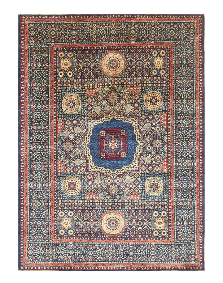 6x8'3 Navy Blue Mamluk Turkish Hand Knotted Geometric Medallion Rug