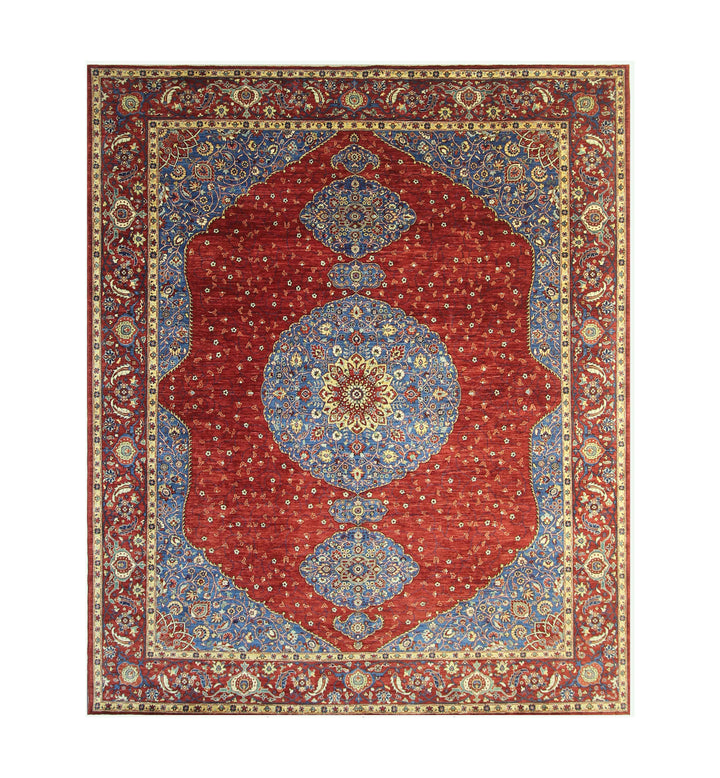 8x10 Red Afghan Hand Knotted Medallion Rug